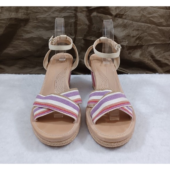 UGG Australia Nyssa Canvas Striped Slingbacks Wedges Sandals Women US 10 USED - Picture 1 of 10